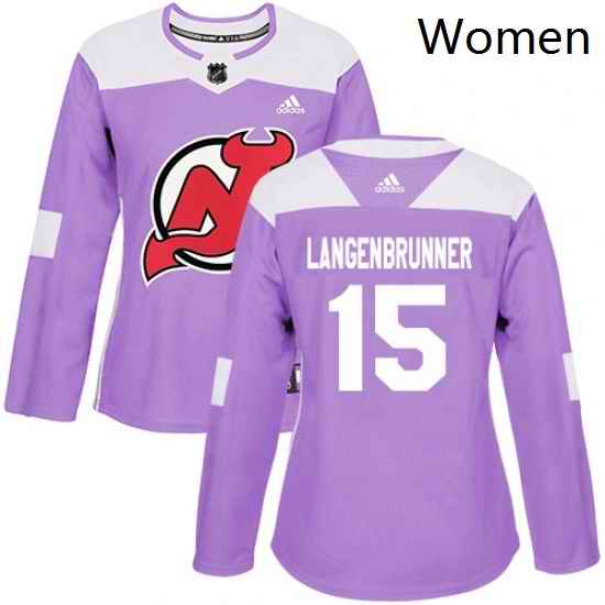 Womens Adidas New Jersey Devils 15 Jamie Langenbrunner Authentic Purple Fights Cancer Practice NHL Jersey